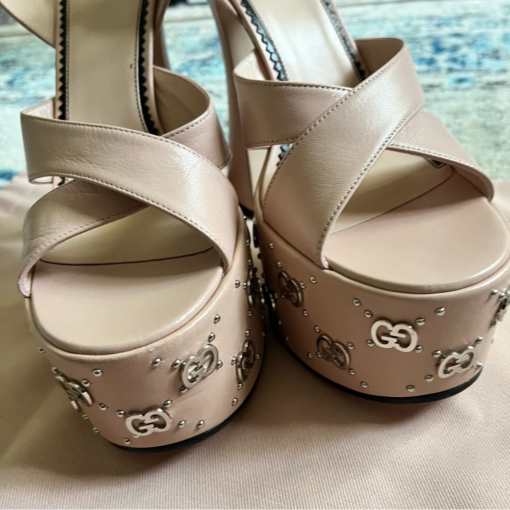 NEW Gucci GG Embellished Platform Sandals Pink 10 - Picture 10 of 16